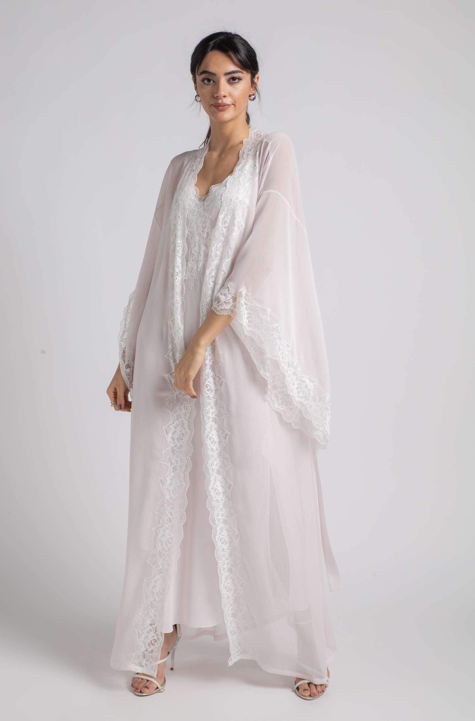 Silk Chiffon Robe Set Baby Pink - Wavy Soft - Bocan