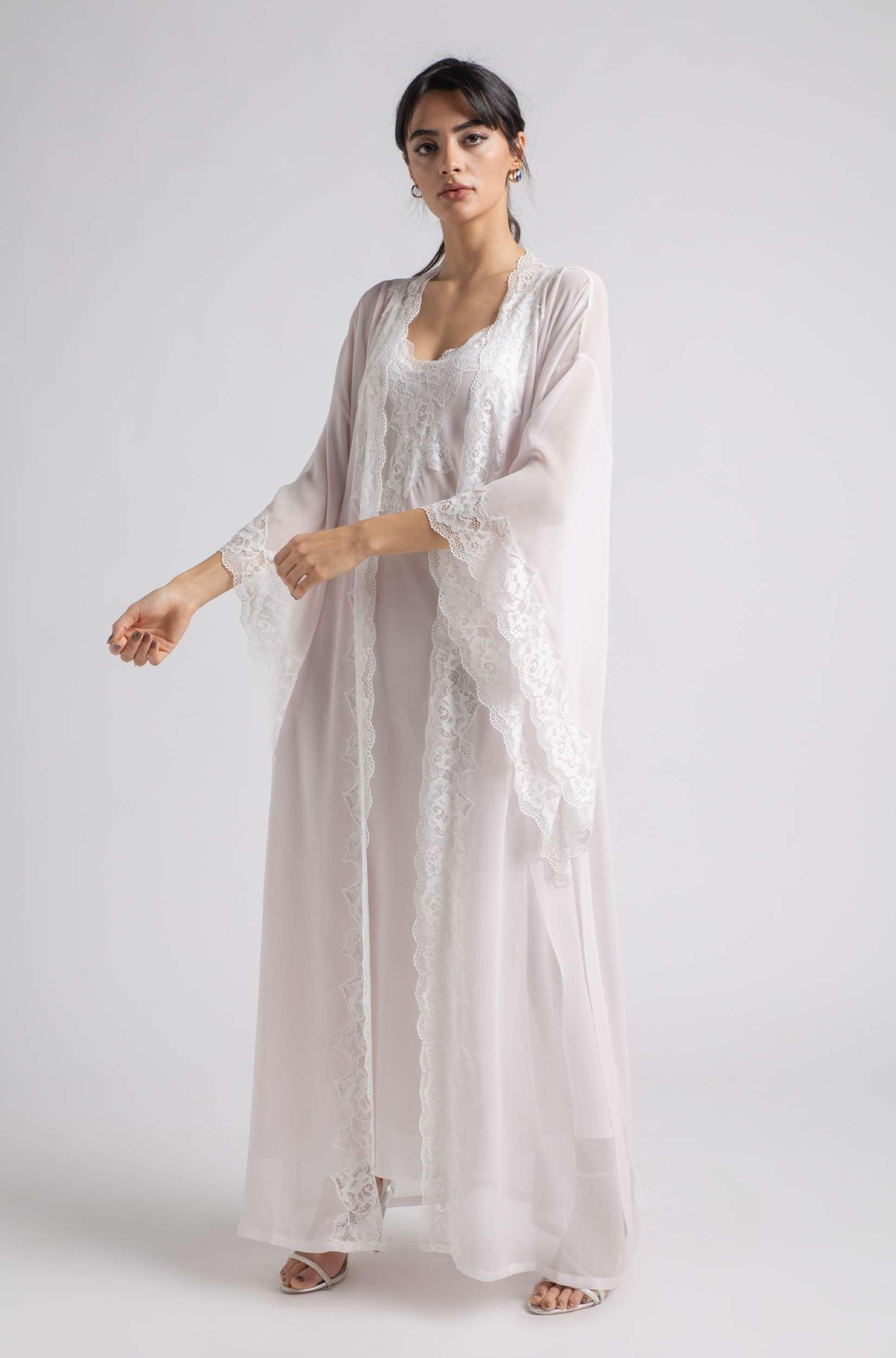 Silk Chiffon Robe Set Baby Pink - Wavy Soft - Bocan