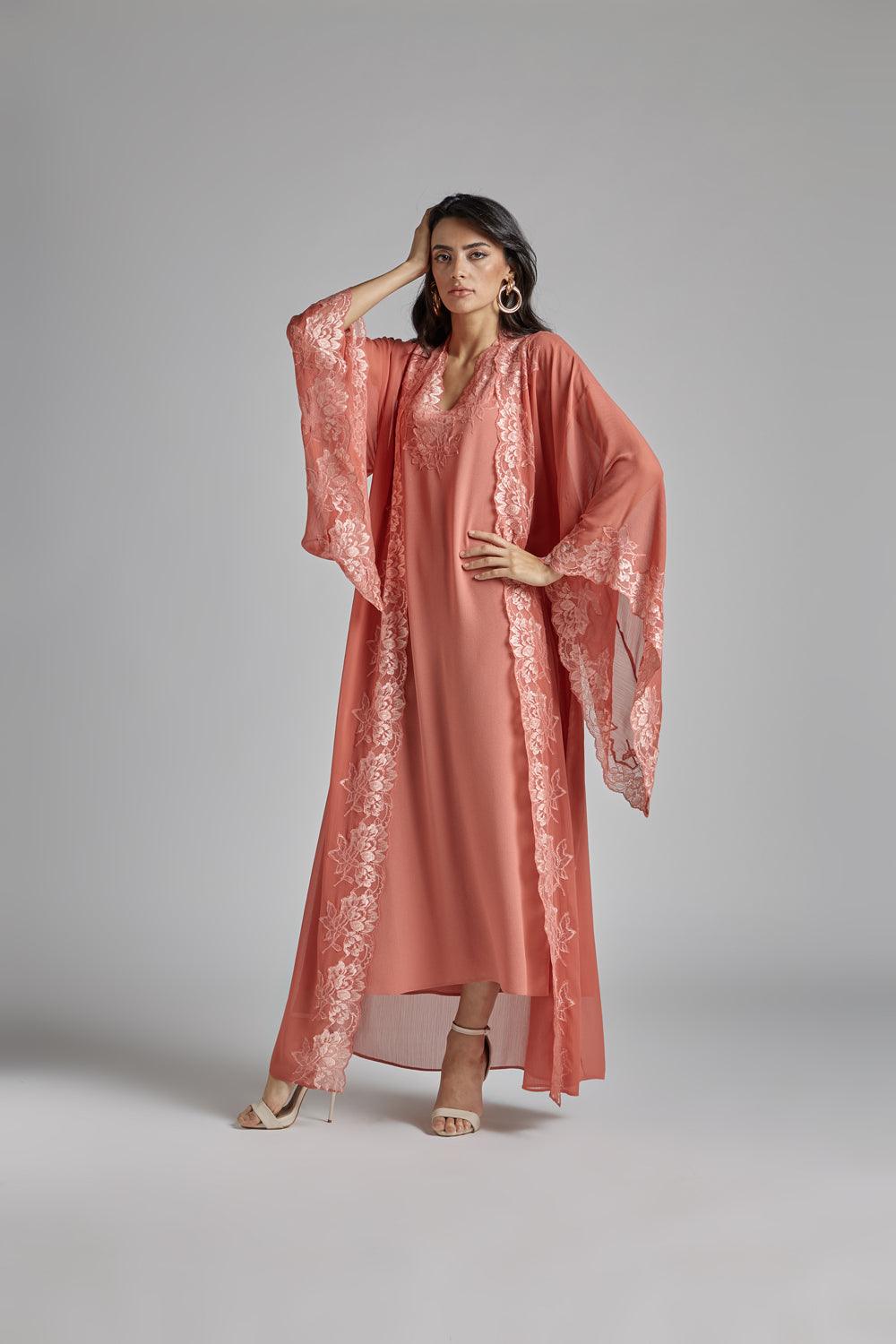 Silk Chiffon Robe Set Coral to Coral - Bocan