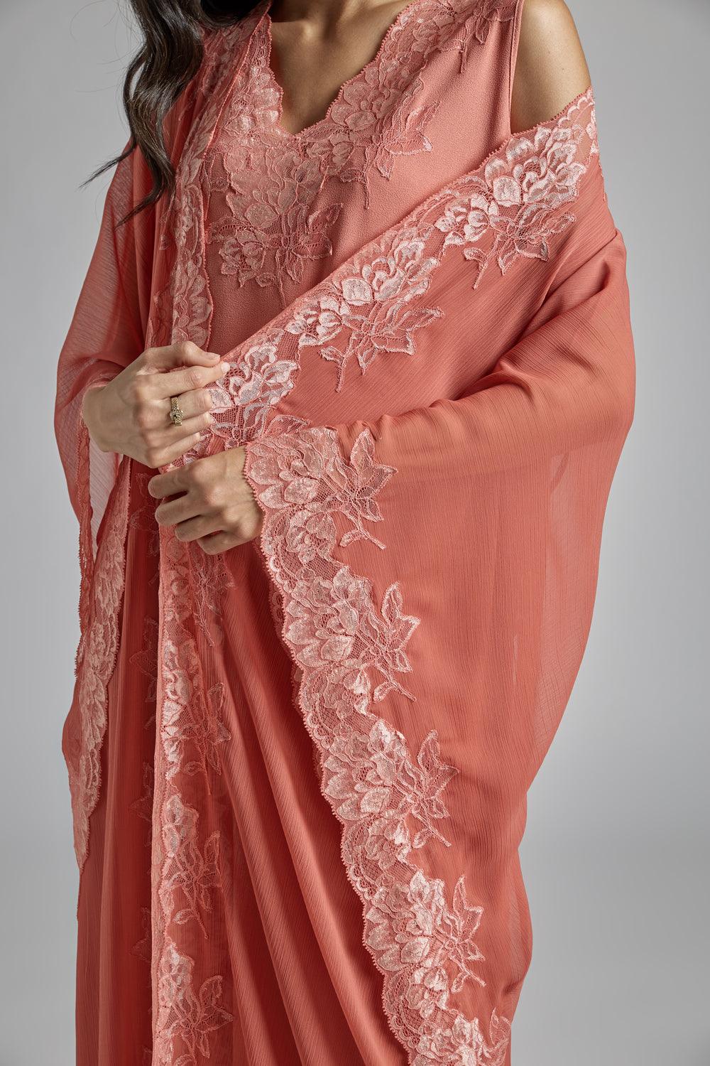 Silk Chiffon Robe Set Coral to Coral - Bocan