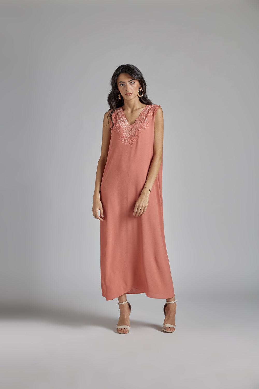 Silk Chiffon Robe Set Coral to Coral - Bocan