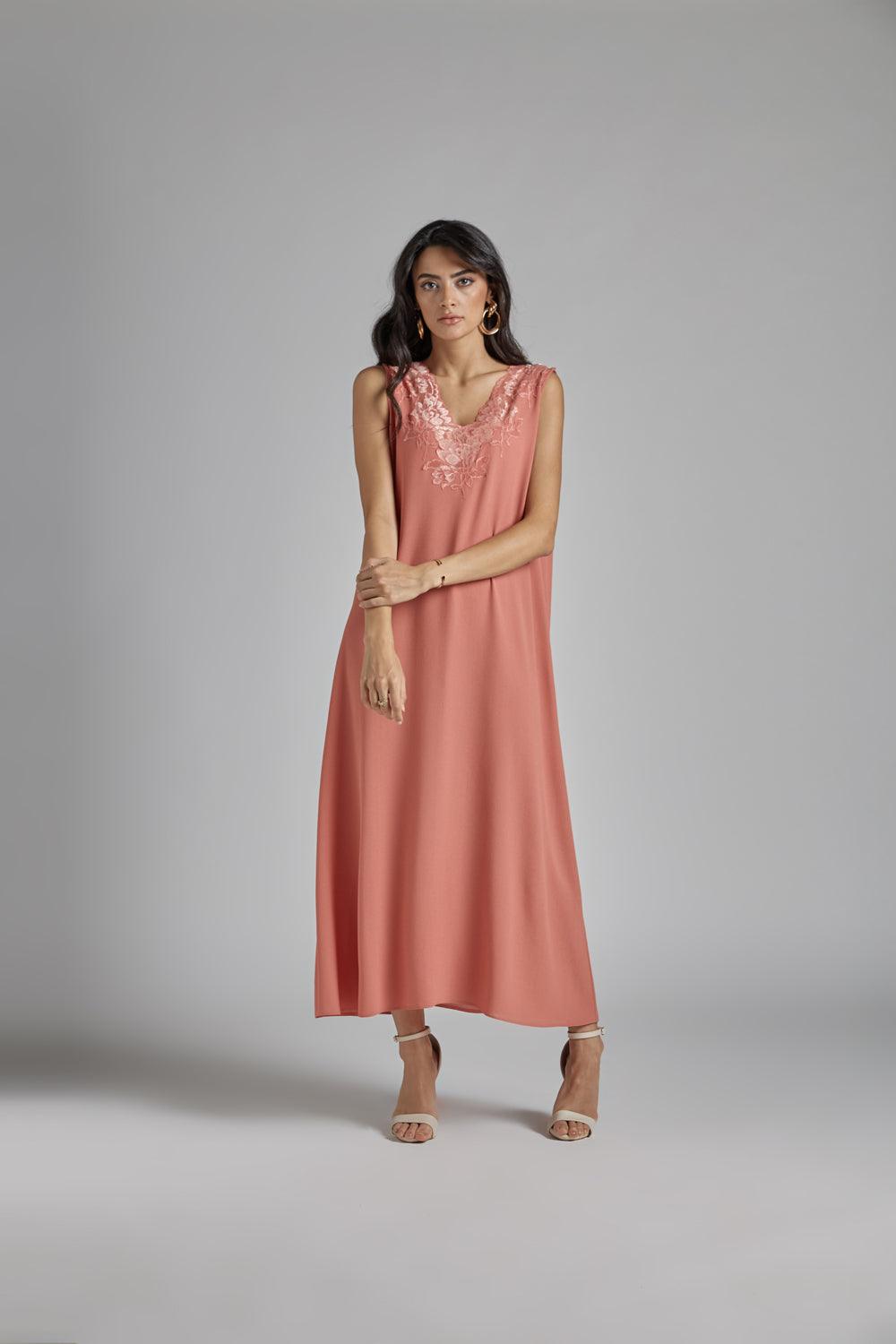 Silk Chiffon Robe Set Coral to Coral - Bocan