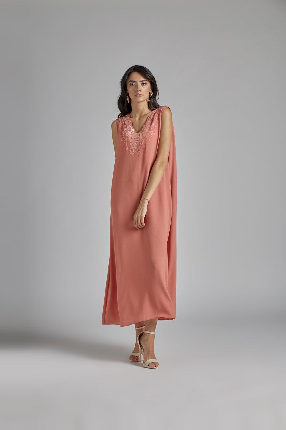 Silk Chiffon Robe Set Coral to Coral - Bocan