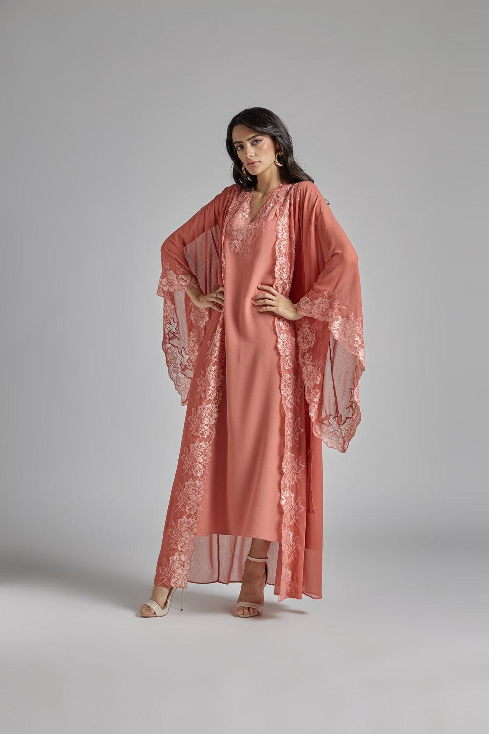 Silk Chiffon Robe Set Coral to Coral - Bocan