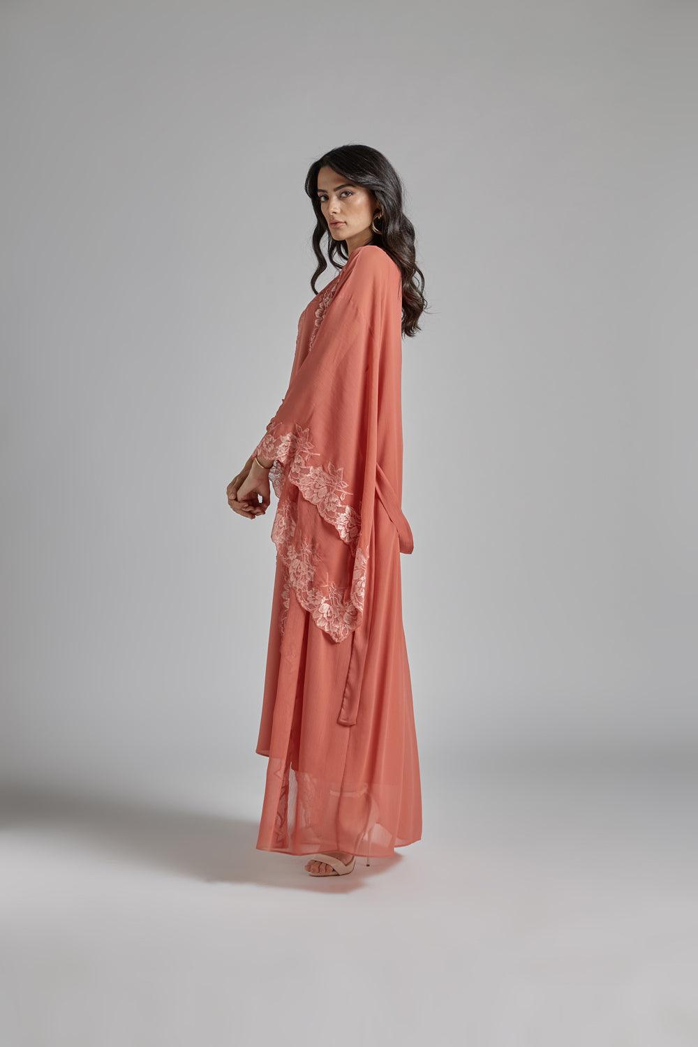 Silk Chiffon Robe Set Coral to Coral - Bocan