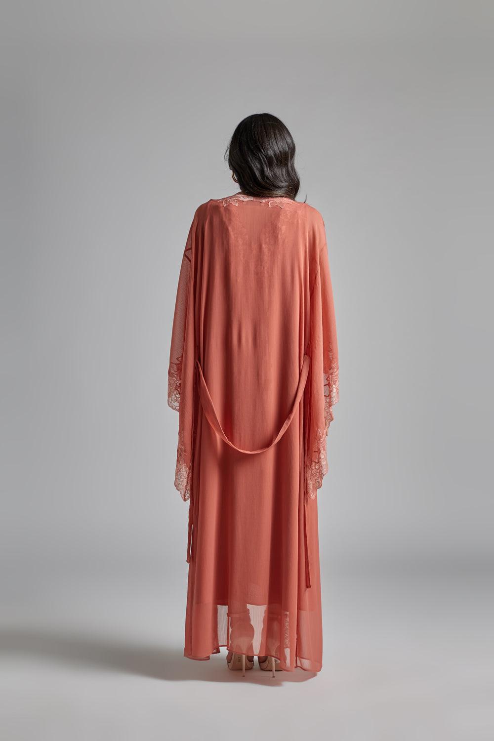Silk Chiffon Robe Set Coral to Coral - Bocan