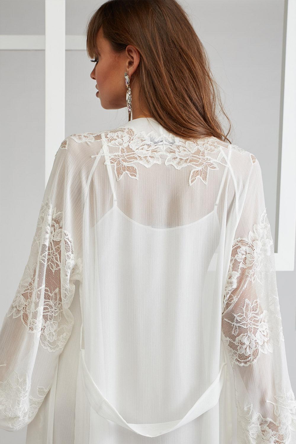 Silk Chiffon Robe Set Off White Ecru - Emma - Bocan