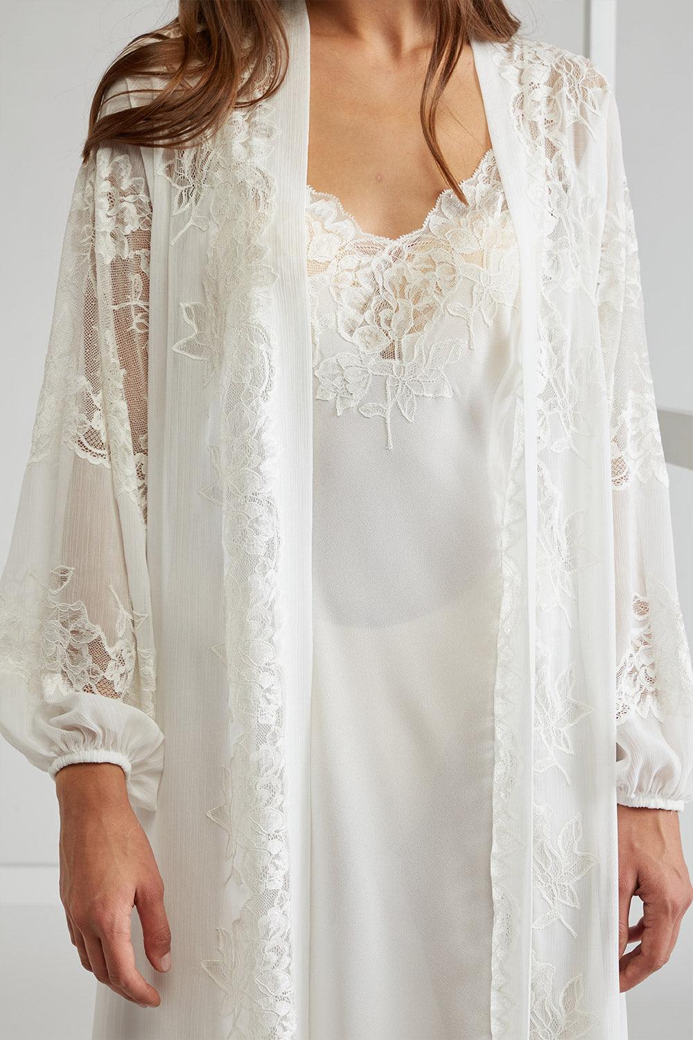 Silk Chiffon Robe Set Off White Ecru - Emma - Bocan