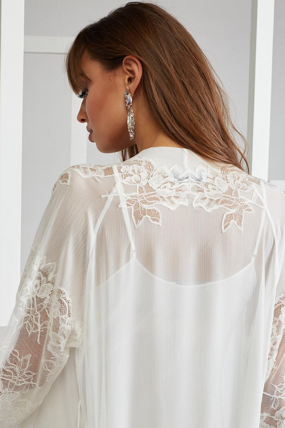 Silk Chiffon Robe Set Off White Ecru - Emma - Bocan