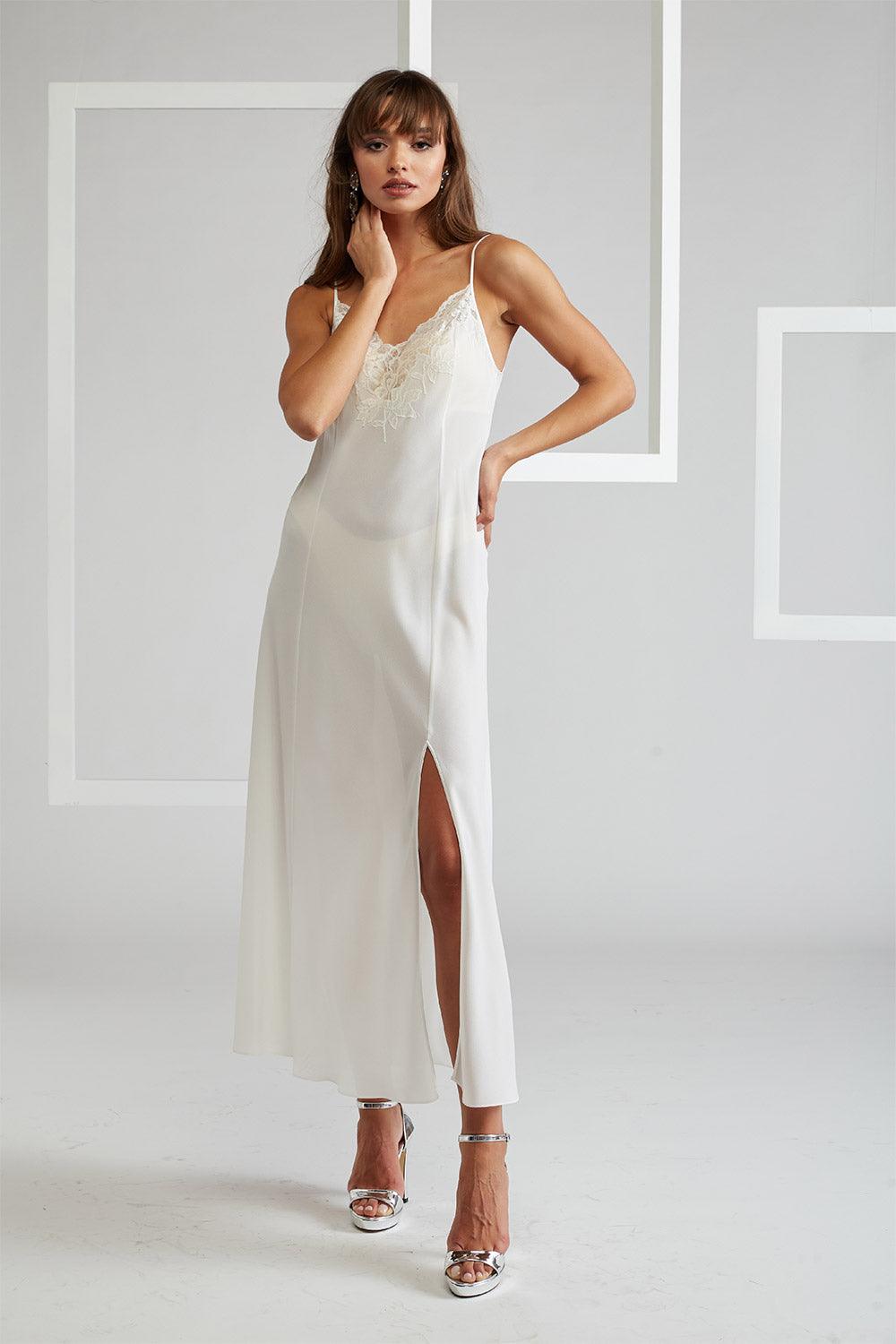 Silk Chiffon Robe Set Off White Ecru - Emma - Bocan