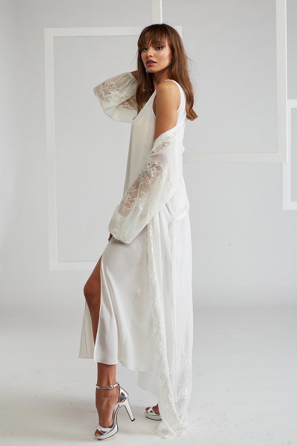 Silk Chiffon Robe Set Off White - Emma in Romance - Bocan