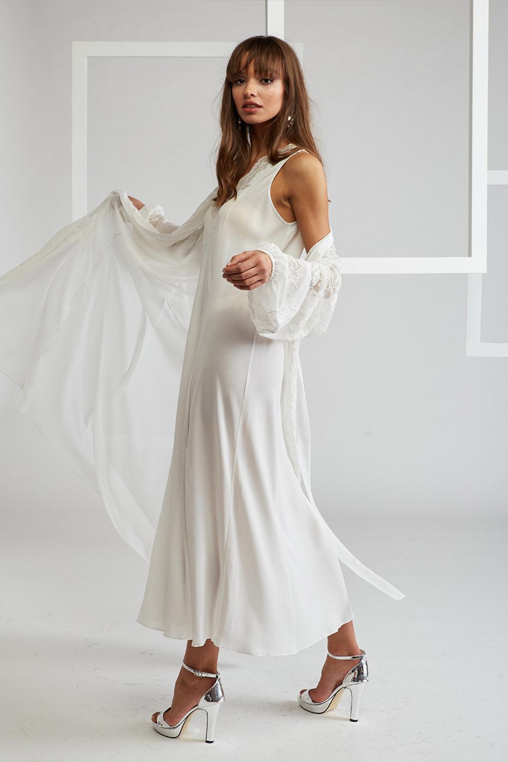 Silk Chiffon Robe Set Off White - Emma in Romance - Bocan