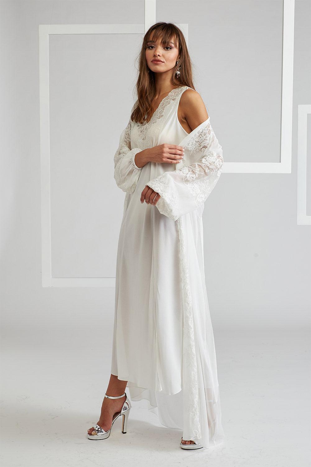 Silk Chiffon Robe Set Off White - Emma in Romance - Bocan