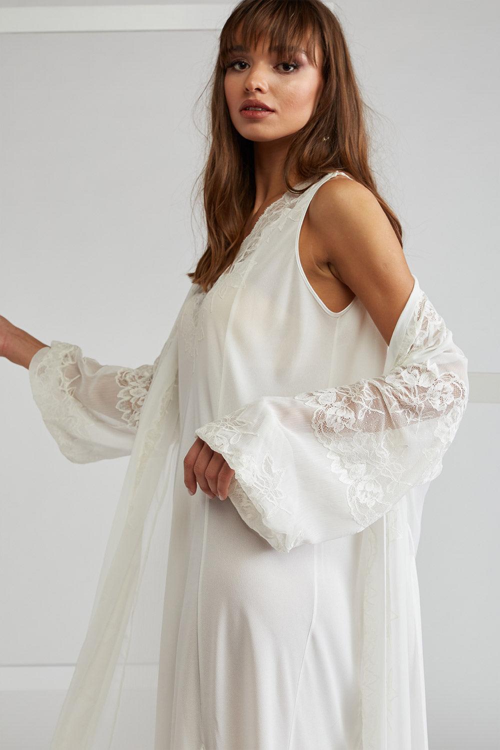 Silk Chiffon Robe Set Off White - Emma in Romance - Bocan