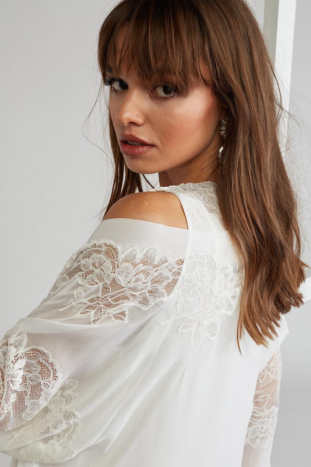 Silk Chiffon Robe Set Off White - Emma in Romance - Bocan
