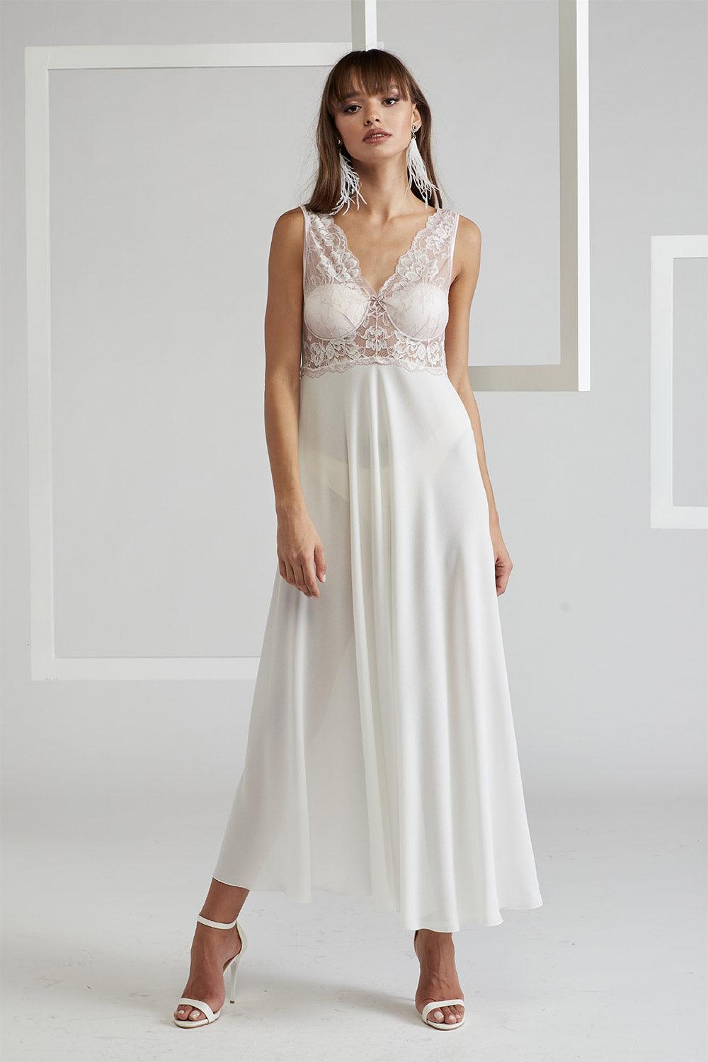 Silk Chiffon Robe Set Off White Light Pink - Mia - Bocan