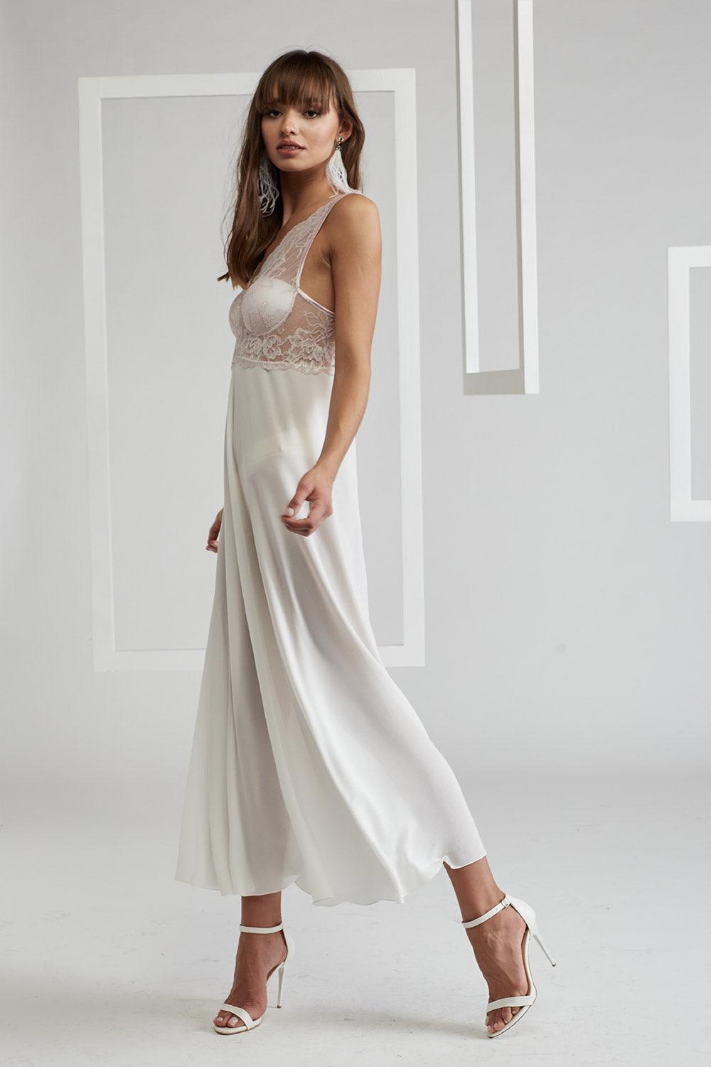 Silk Chiffon Robe Set Off White Light Pink - Mia - Bocan