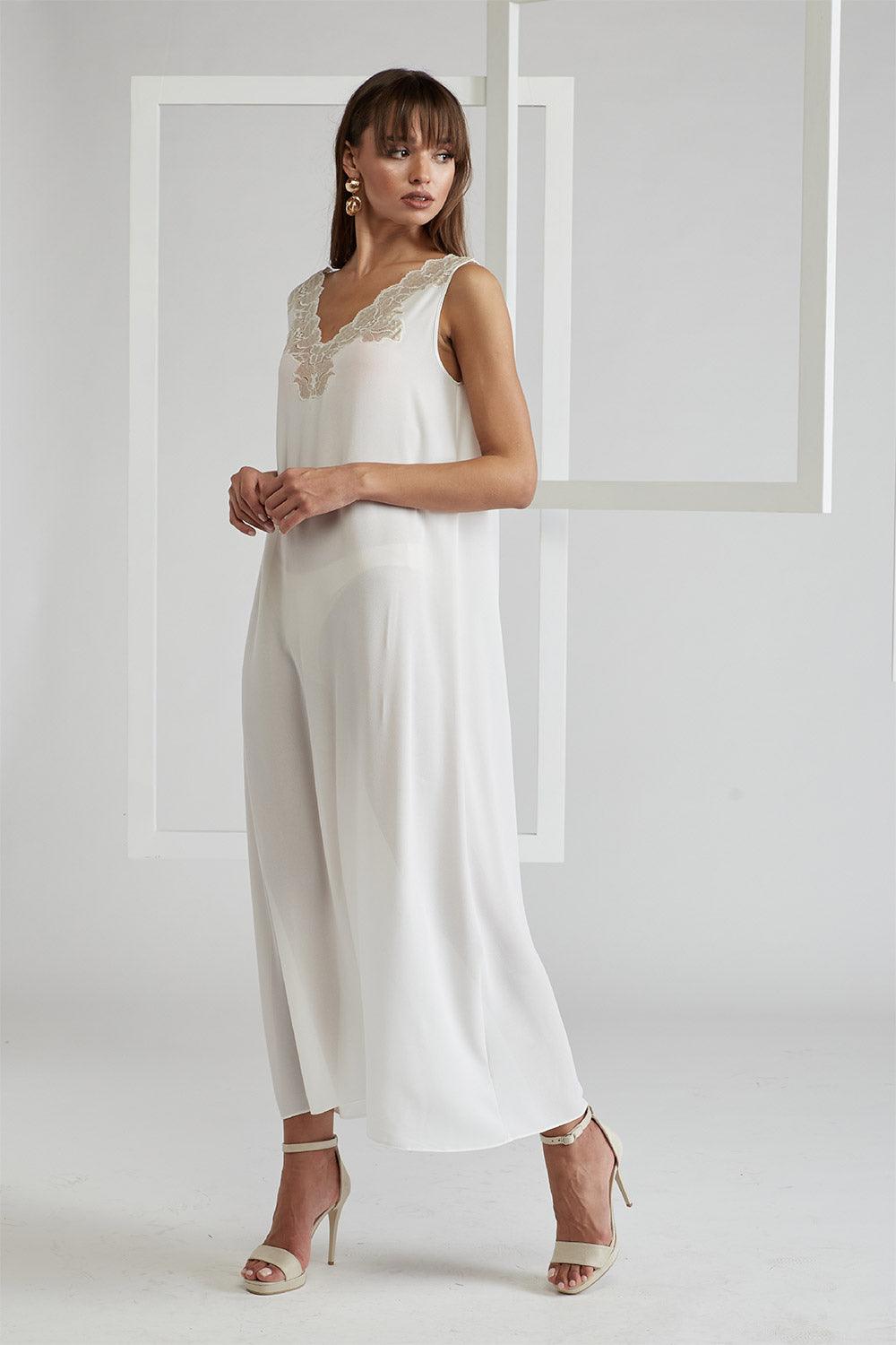 Silk Chiffon Robe Set Off White - Lucia (Gold) - Bocan