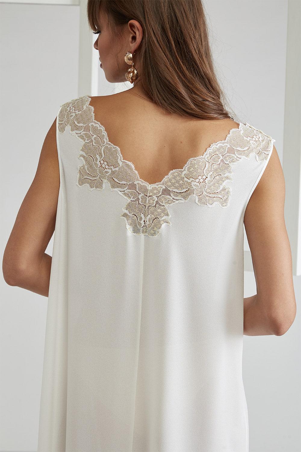 Silk Chiffon Robe Set Off White - Lucia (Gold) - Bocan