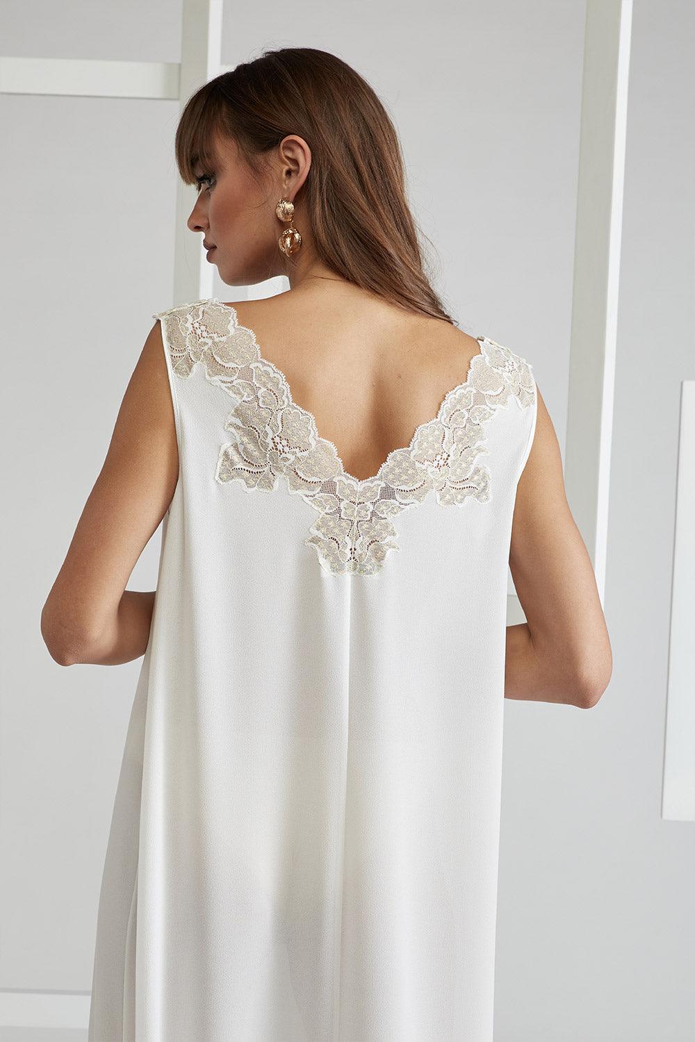 Silk Chiffon Robe Set Off White - Lucia (Gold) - Bocan