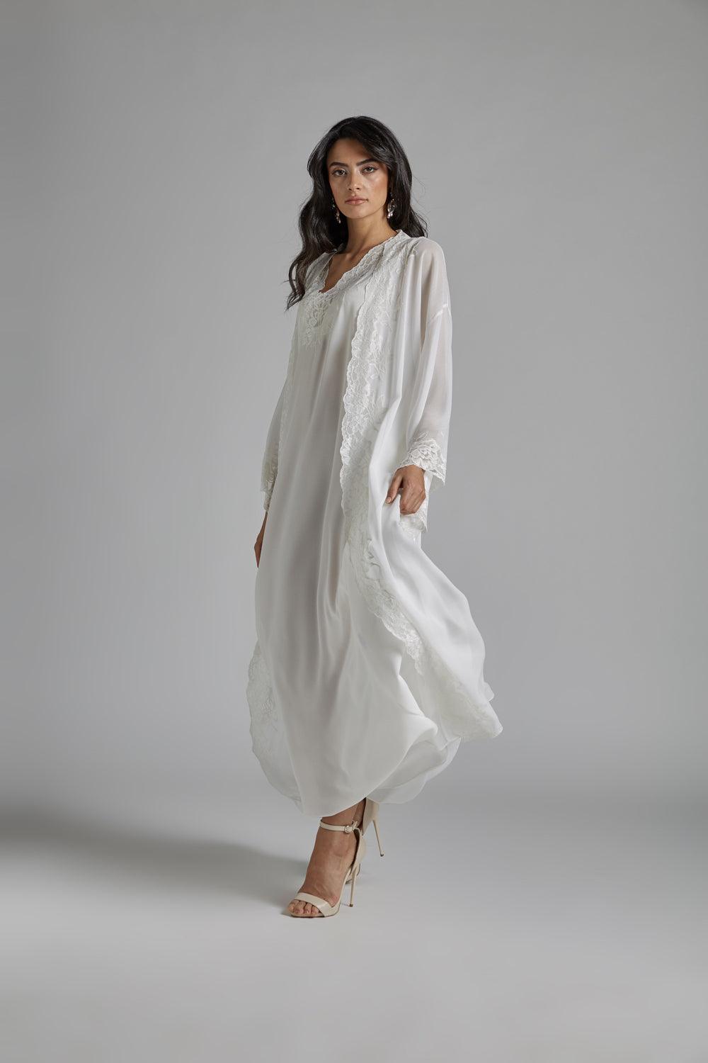 Silk Chiffon Robe Set Off White - Perla - Bocan