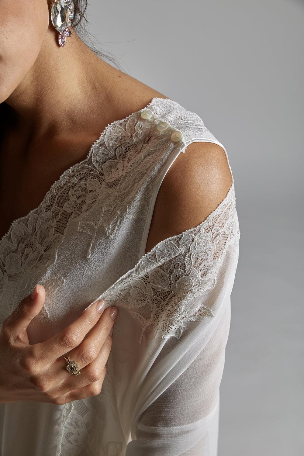Silk Chiffon Robe Set Off White - Perla - Bocan