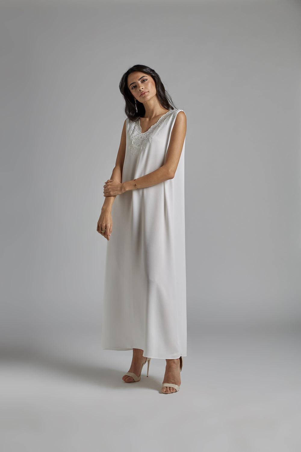 Silk Chiffon Robe Set Off White - Perla - Bocan