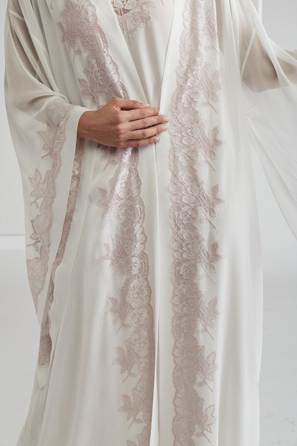 Silk Chiffon Robe Set Off White Powder - Sofia - Bocan