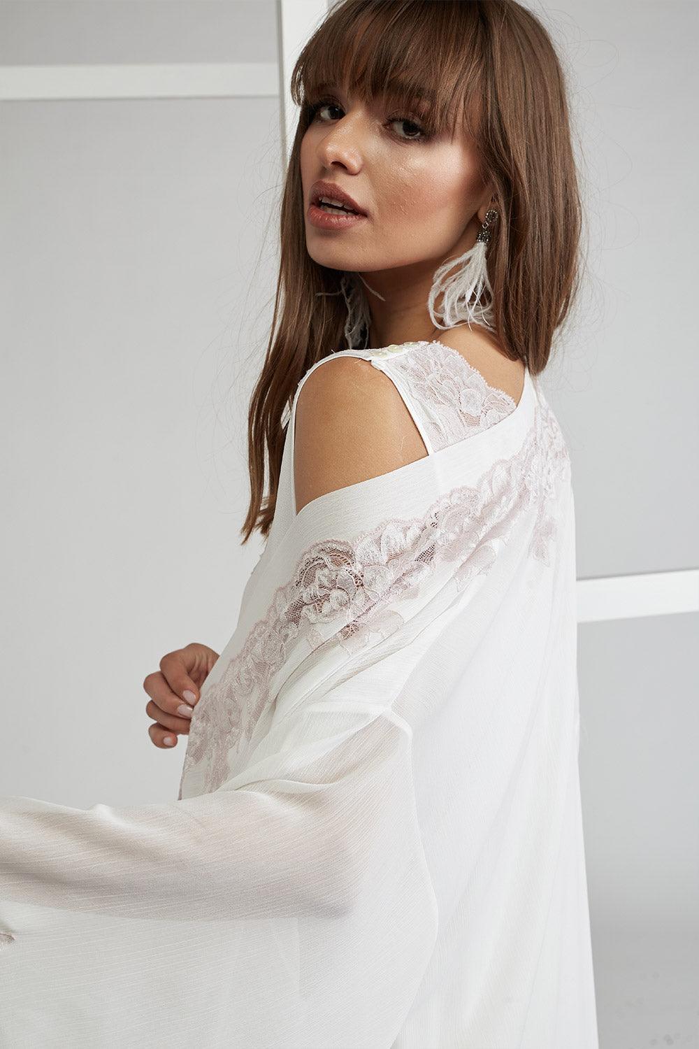 Silk Chiffon Robe Set Off White Powder - Sofia - Bocan