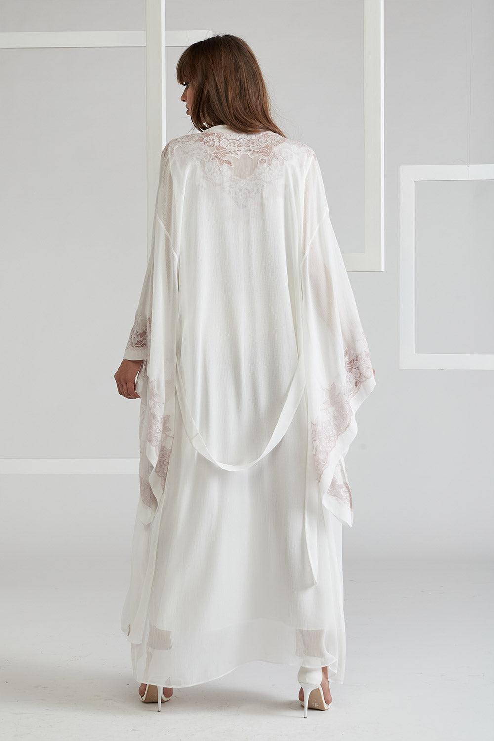 Silk Chiffon Robe Set Off White Powder - Sofia - Bocan