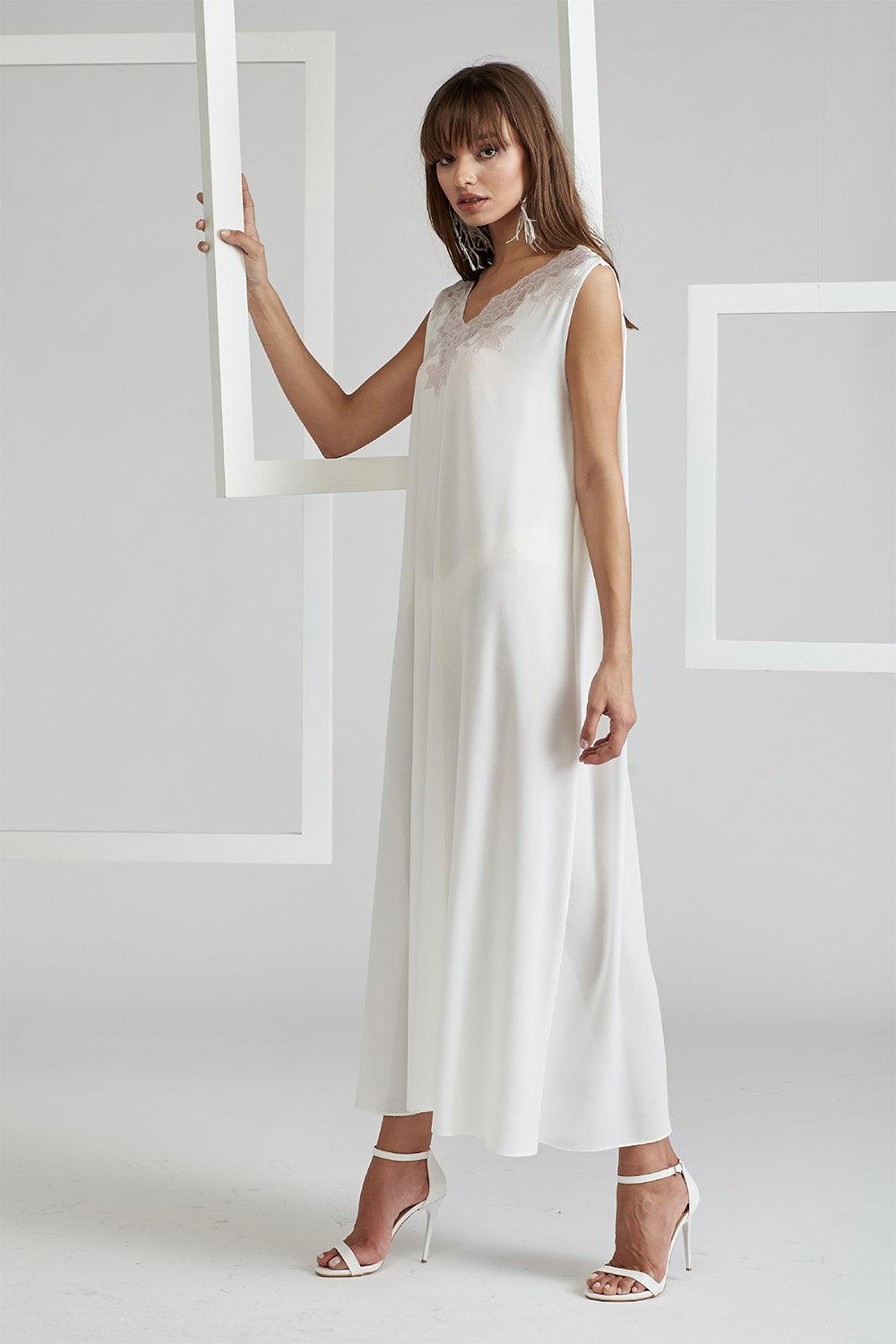 Silk Chiffon Robe Set Off White Powder - Sofia - Bocan