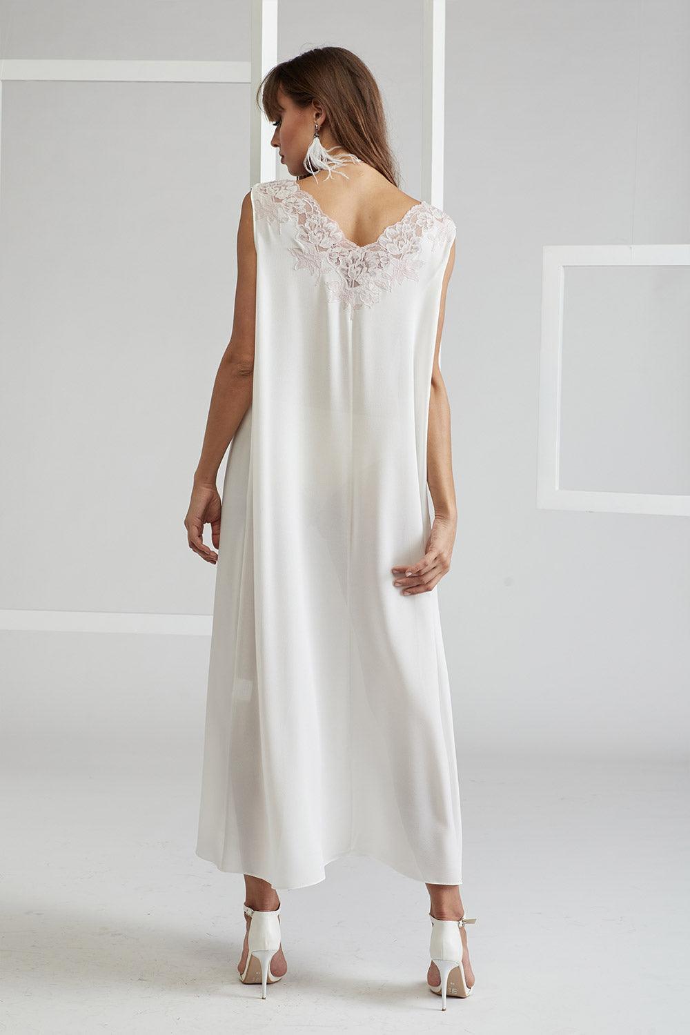 Silk Chiffon Robe Set Off White Powder - Sofia - Bocan