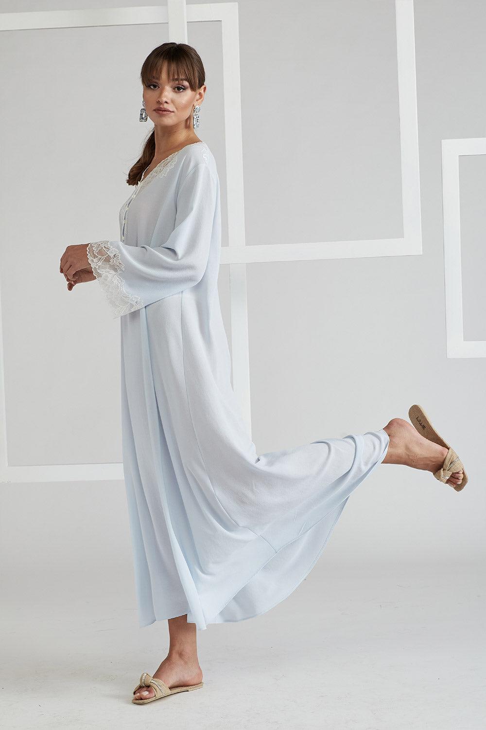 Silk Crepe Buttoned Dress Baby Blue - Lola - Bocan