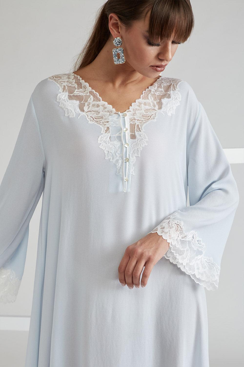 Silk Crepe Buttoned Dress Baby Blue - Lola - Bocan