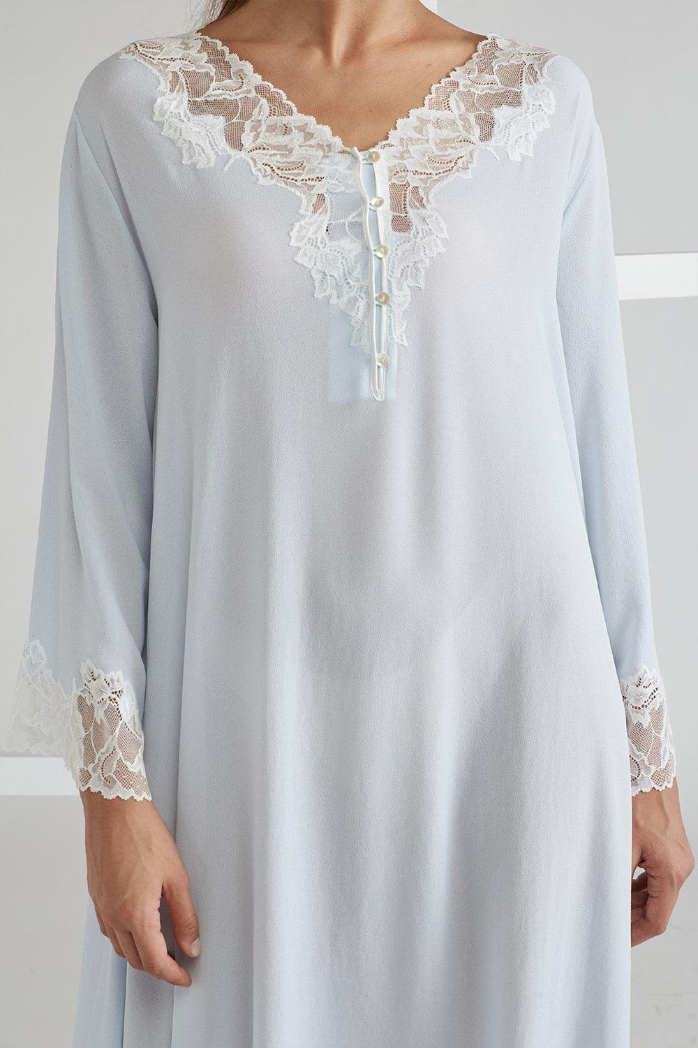Silk Crepe Buttoned Dress Baby Blue - Lola - Bocan