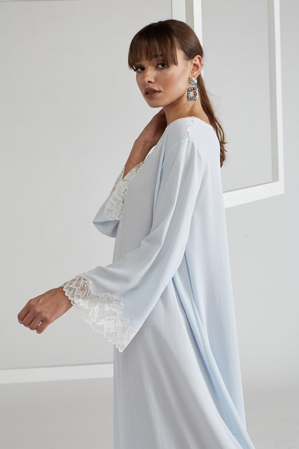 Silk Crepe Buttoned Dress Baby Blue - Lola - Bocan