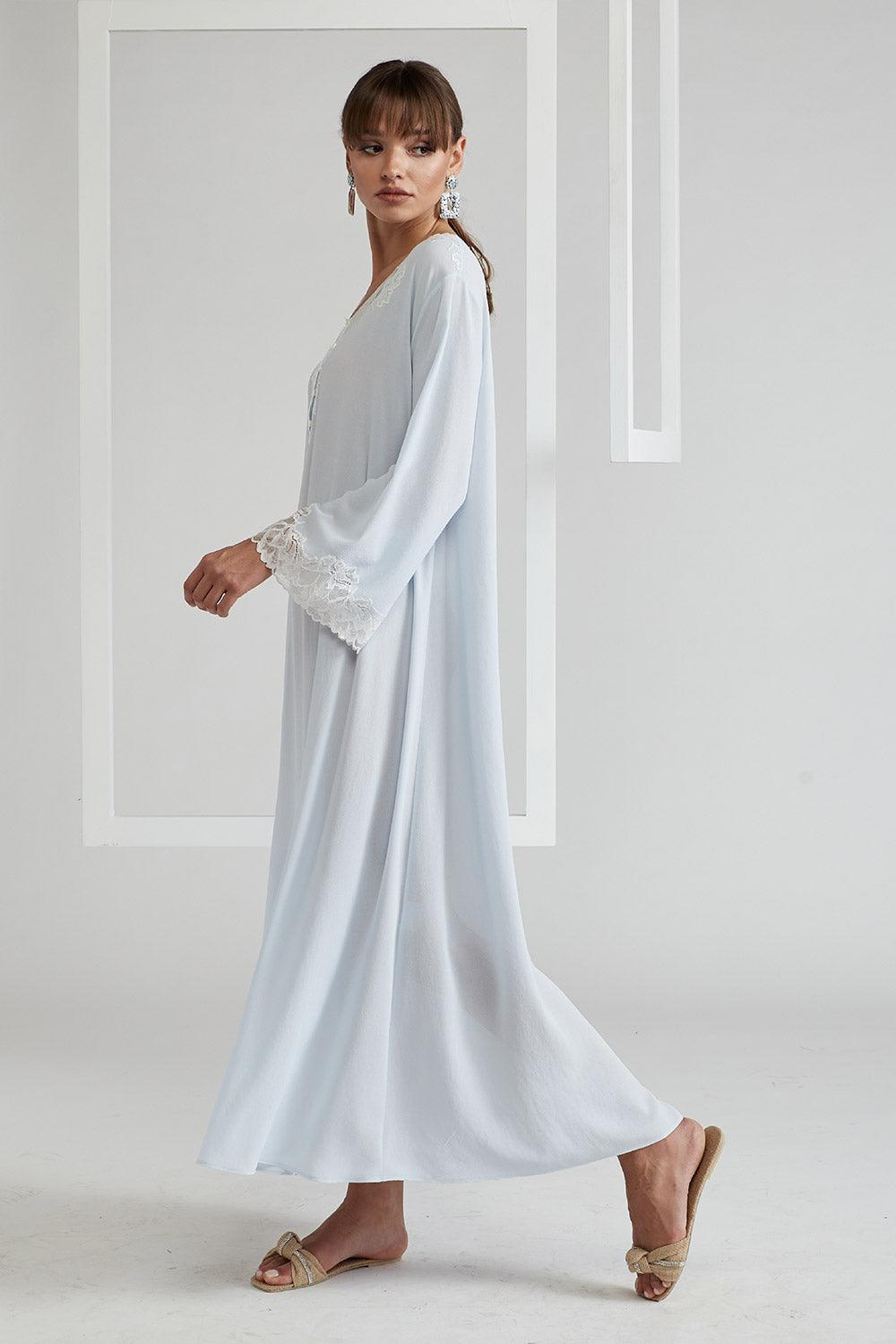 Silk Crepe Buttoned Dress Baby Blue - Lola - Bocan