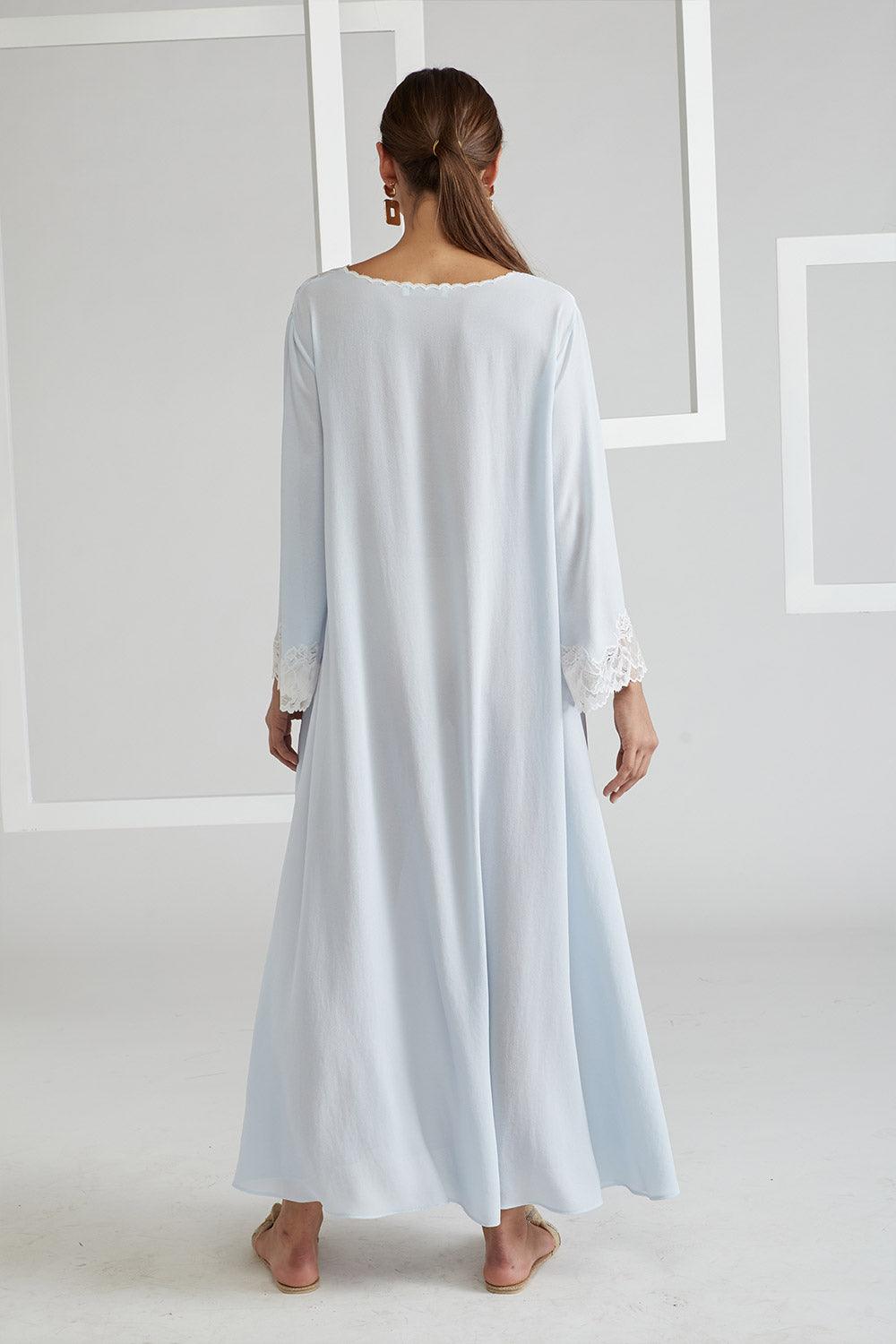 Silk Crepe Buttoned Dress Baby Blue - Lola - Bocan