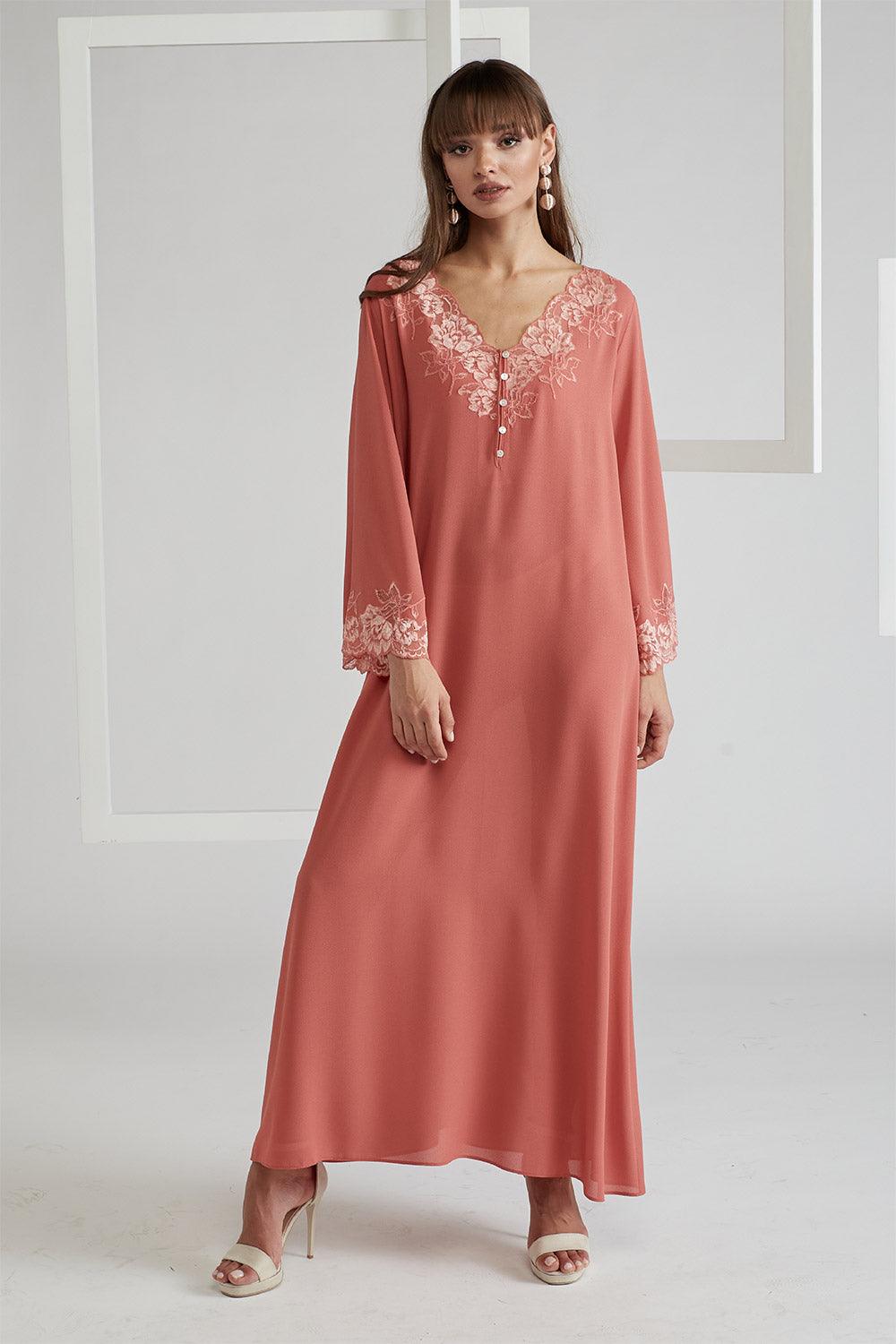 Silk Crepe Dress Coral - Coral - Bocan