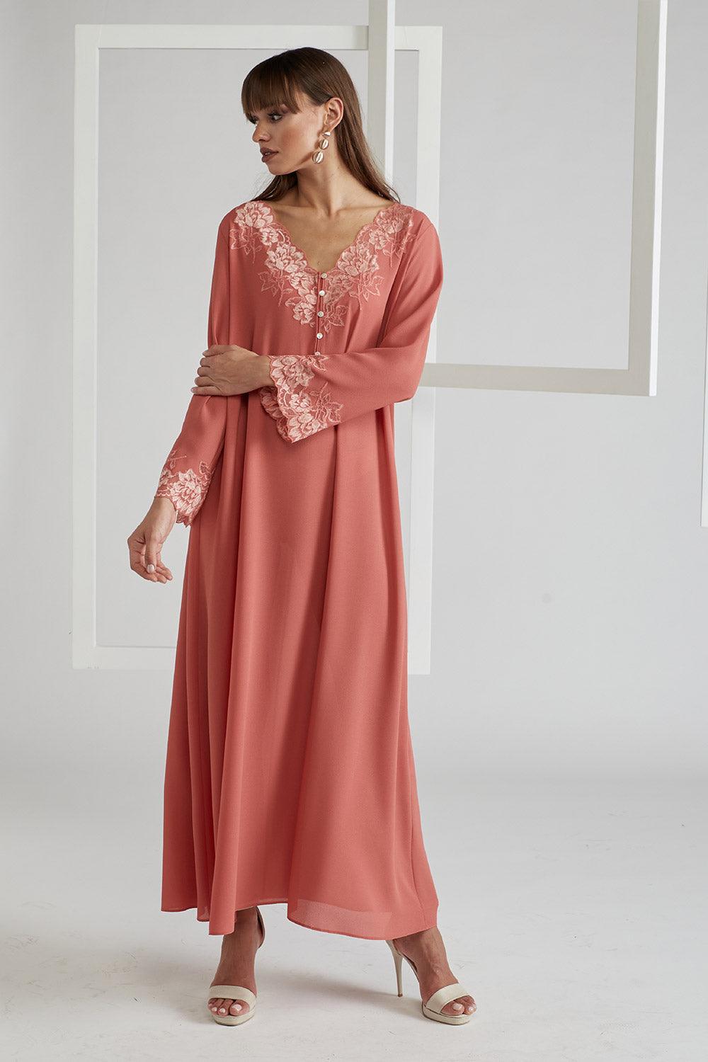 Silk Crepe Dress Coral - Coral - Bocan