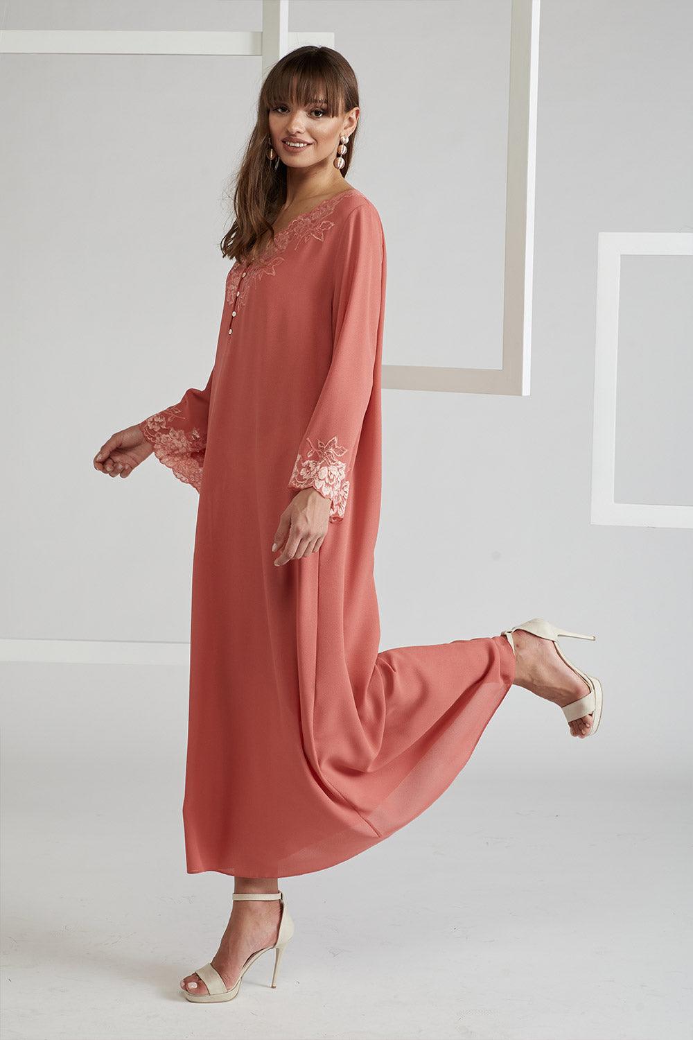 Silk Crepe Dress Coral - Coral - Bocan