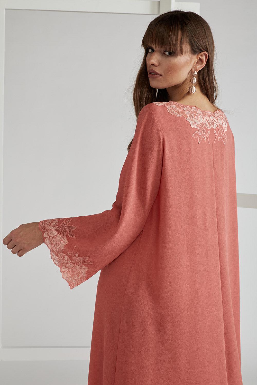 Silk Crepe Dress Coral - Coral - Bocan