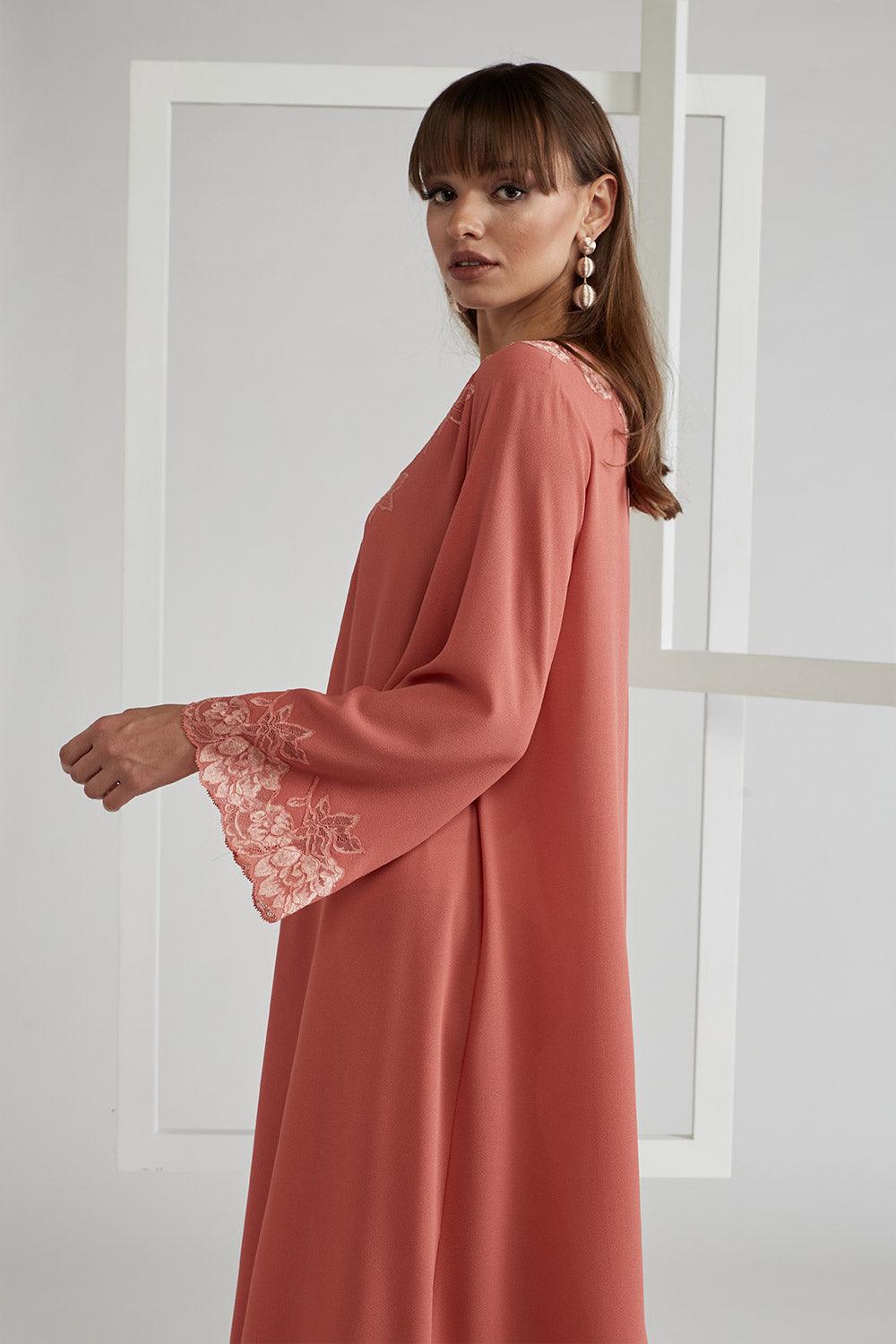Silk Crepe Dress Coral - Coral - Bocan