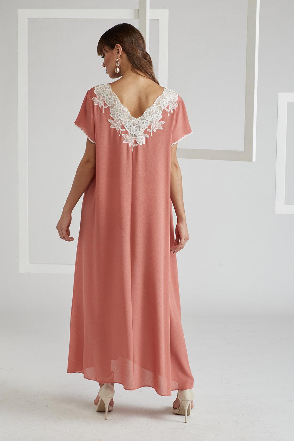 Silk Crepe Dress Coral Half Sleeve - Miel in Coral - Bocan