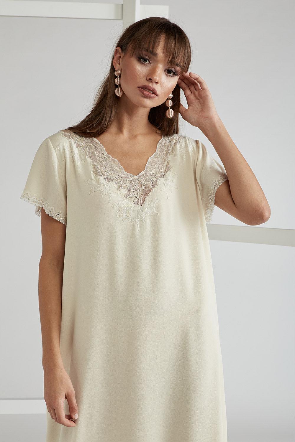 Silk Crepe Dress Honey Half Sleeve - Miel in Gold - Bocan