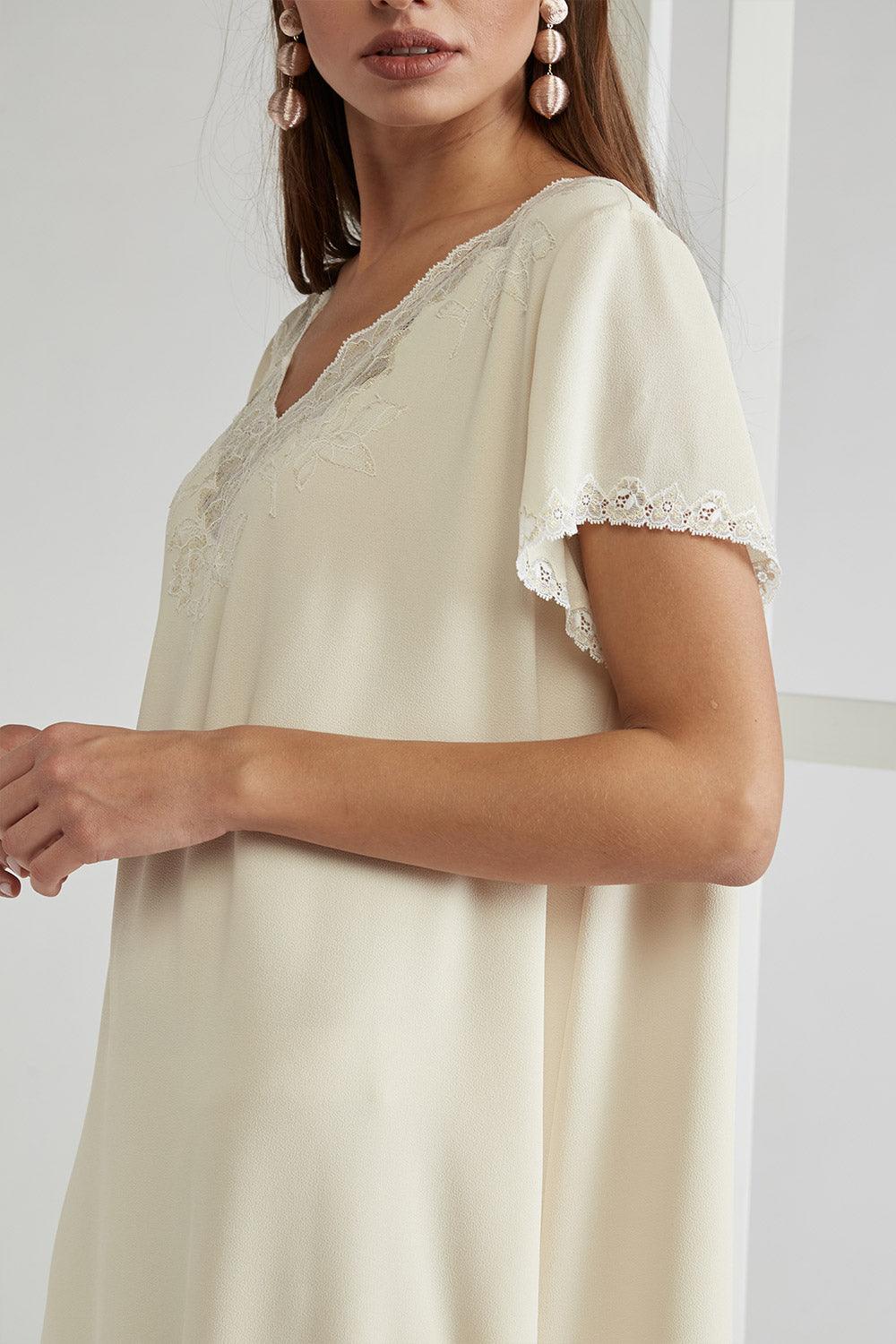 Silk Crepe Dress Honey Half Sleeve - Miel in Gold - Bocan