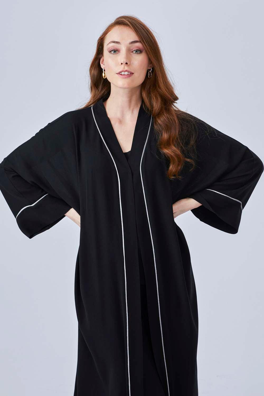 Silvia - Piped Rayon Robe Set with Camisole and High Waisted Pant - Bocan
