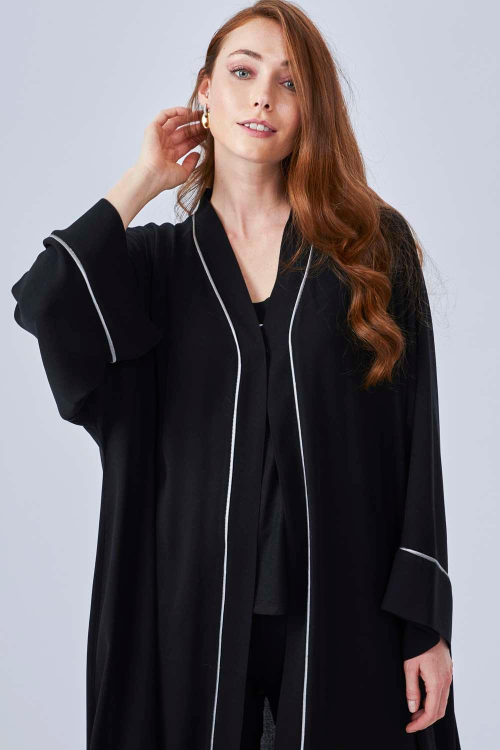 Silvia - Piped Rayon Robe Set with Camisole and High Waisted Pant - Bocan