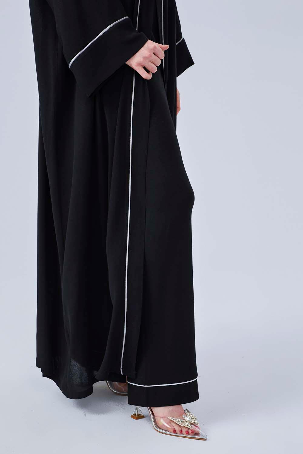 Silvia - Piped Rayon Robe Set with Camisole and High Waisted Pant - Bocan