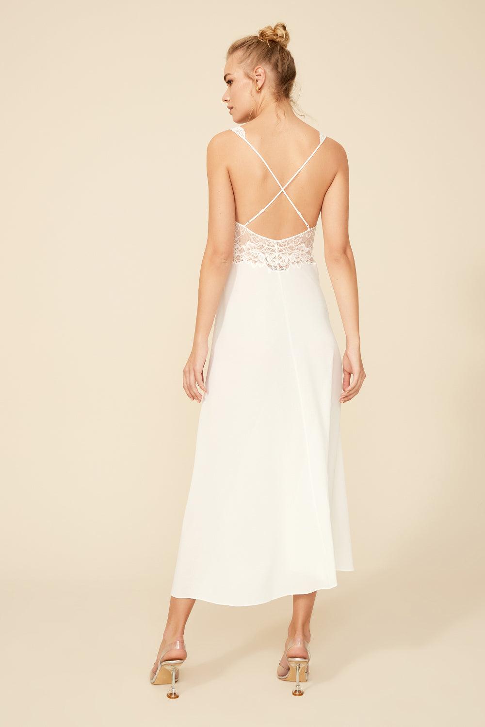 Skye - Long Silk Crepe Nightgown - Off White - Bocan